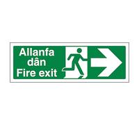 V Safety Welsh/English - Fire Exit Arrow Right 300 x 100 mm - 1mm 100% Recycled Rigid Plastic Safety Sign