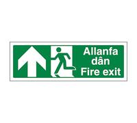 V Safety Welsh/English - Fire Exit Arrow Up 300 x 100 mm - Glow In The Dark 1mm Rigid Plastic Safety Sign