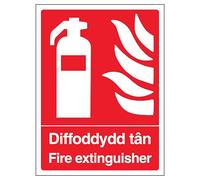 V Safety Welsh/English - Fire Extinguisher - Portrait 200 x 300 mm - Glow In The Dark Self Adhesive Vinyl Safety Sign