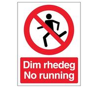 V Safety Welsh/English - No Running - Portrait 150 x 200 mm - 2mm 100% Recycled Rigid Plastic Safety Sign