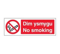 V Safety Welsh/English - No Smoking - Landscape 300 x 100 mm - 1mm 100% Recycled Rigid Plastic Safety Sign