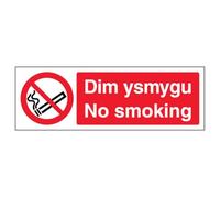 V Safety Welsh/English - No Smoking - Landscape 300 x 100 mm - 1mm Rigid Plastic Safety Sign