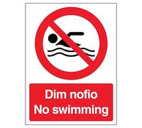 V Safety Welsh/English - No Swimming - Portrait 200 x 300 mm - 2mm 100% Recycled Rigid Plastic Safety Sign