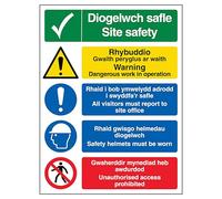 V Safety Welsh/English - Site Safety Warning 450 x 600 mm - Self Adhesive Vinyl Safety Sign
