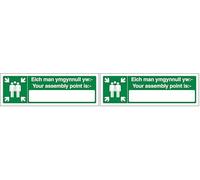 V Safety Welsh/English - Your Assembly Point Is With Blank - Landscape 300 x 100 mm - Self Adhesive Vinyl Safety Sign (Pack of 2)