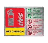 V Safety Wet Chemical Extinguisher - Landscape 200 x 150 mm - 1.6mm Aluminium Effect Rigid Plastic Safety Sign