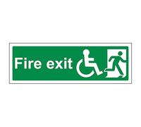 V Safety Wheel Chair Final Fire Exit With Text Man Right - Landscape 300 x 100 mm - Self Adhesive Vinyl - Aluminium Effect Safety Sign