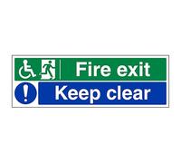 V Safety Wheel Chair Fire Exit/Keep Clear 300 x 100 mm - 2mm Rigid Plastic Safety Sign