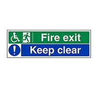 V Safety Wheel Chair Fire Exit/Keep Clear Sign - 450mm x 150mm - Self Adhesive Vinyl