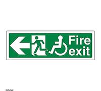 V Safety Wheel Chair Fire Exit With Text Arrow Left Sign - 300mm x 100mm - 1mm Rigid Plastic