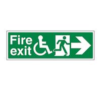 V Safety Wheel Chair Fire Exit with Text Arrow Right 600 x 200 mm - 3mm Aluminium Composite Safety Sign