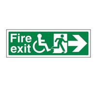 V Safety Wheel Chair Fire Exit With Text Arrow Right Sign - 300mm x 100mm - Self Adhesive Vinyl