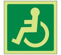 V Safety Wheel Chair Logo Facing Left Sign - Glow In The Dark - 100X100mm (X3)
