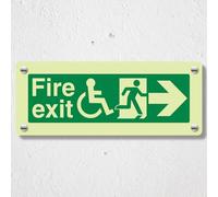 V Safety Wheelchair Fire Exit Arrow Right Acrylic Sign - Glow in the Dark 300x100mm - Durable, Shatterproof Safety Signage