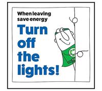 V Safety When Leaving Save Energy Turn Off The Lights! Man Right 100 x 100 mm - 1mm Rigid Plastic Safety Sign