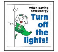 V Safety When Leaving Save Energy Turn Off The Lights! Woman Left 100 x 100 mm - 1mm Rigid Plastic Safety Sign