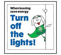 V Safety When Leaving Save Energy Turn Off The Lights! Woman Right 100 x 100 mm - 1mm Rigid Plastic Safety Sign