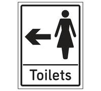 V Safety Womens Toilets Arrow Left 150 x 200 mm - 2mm Super-Tough Rigid Plastic Safety Sign