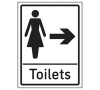 V Safety Womens Toilets Arrow Right 200 x 300 mm - 2mm Super-Tough Rigid Plastic Safety Sign
