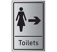 V Safety Womens Toilets Arrow Right - 200mm x 300mm - Self Adhesive Aluminium Effect