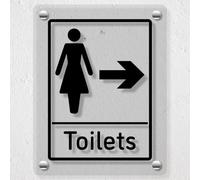 V Safety Women's Toilets - Arrow Right Acrylic Sign 150x200mm - Durable, Shatterproof Directional Signage