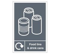 V Safety WRAP - Food Tins And Drink Cans Recycling 210 x 297 mm (A4) - 1mm Rigid Plastic Safety Sign