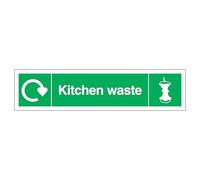 V Safety WRAP - Kitchen Waste Recycling - Slim Landscape 250 x 60 mm - 1mm Rigid Plastic Safety Sign