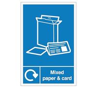V Safety WRAP - Mixed Paper And Card Recycling 200 x 300mm - 2mm Rigid Plastic Safety Sign