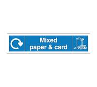 V Safety WRAP - Mixed Paper And Card Recycling - Slim Landscape 250 x 60 mm - 2mm Rigid Plastic Safety Sign