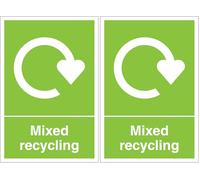 V Safety WRAP - Mixed Recycling 200 x 300mm - 1mm Rigid Plastic Safety Sign (Pack of 2)