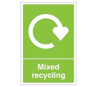 V Safety WRAP - Mixed Recycling 200 x 300mm - 2mm Rigid Plastic Safety Sign