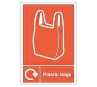 V Safety WRAP - Plastic Bags Recycling 200 x 300mm - 1mm Rigid Plastic Safety Sign
