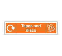 V Safety WRAP - Tapes And Discs Recycling - Slim Landscape 250 x 60 mm - 2mm Rigid Plastic Safety Sign