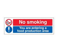 V Safety You Are Entering A Food Production Area - Landscape 300 x 100 mm - Self Adhesive Vinyl - Aluminium Effect Safety Sign