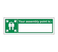 V Safety Your Assembly Point Is With Blank - Landscape 300 x 100 mm - 3mm Brushed Aluminium Composite Safety Sign