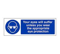 V Safety Your Eyes Will Suffer - Landscape 450 x 150 mm - Self Adhesive Vinyl - Aluminium Effect Safety Sign