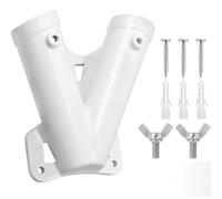 V Shape Double Flag Pole Bracket Holder with Aluminum Alloy Build and Galvanized Screws Offering Reliable Outdoor Support for Two Flags (White)