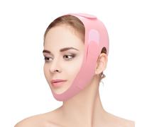 V Shaped Contouring Face Mask, Breathable Reusable Adjustable Cooling Fabric Double Chin Reducer Remover Shaper Exerciser Sleeping Strap for Women Jaw Line Perfect Jawline Lifting Tightening (Pink)
