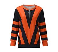 V-shaped top print zip women's temperature strip t-shirt long sleeve women's blouse running shirt women's short sleeve, orange, 3XL