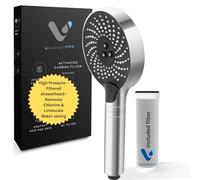 V Shower Pro Shower Head with Filter, Anti-Limescale, High Pressure, Water Saving, Removes Chlorine, Softens Hard Water, Handheld, Silicone Nozzles, Gentle on Hair & Skin, Chrome