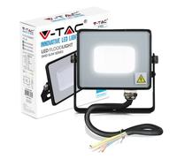 V-TAC 10W Waterproof Outdoor Security Floodlight with Samsung LED Black Body Grey Glass IP65 6400K White 800 lumens, Die Cast Aluminium, 10 W