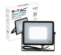V-TAC 30W Waterproof Outdoor Security Floodlight with Samsung LED Black Body Grey Glass IP65 3000K Warm White 2400 lumens, Die Cast Aluminium, 30 W