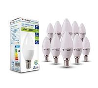 V-TAC 4W (30W Equivalent) Energy Saving Thermoplastic LED Candle Bulb E14 SES (Small Edison Screw Cap) 2700 Kelvin Warm White Non Dimmable - 10 Pack