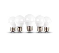 V-TAC 5PC PACK 6W G45 LED PLASTIC BULB 470 Lumens 40W Equivalent E27 Base, 4000K, Day White, Non-Dimmable, 180 Beam Angle