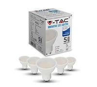 V-TAC 5W (35W Halogen Bulb Replacement) Energy Saving GU10 LED Spotlight Milky Cover with Samsung LED 110 Beam Angle Non-Dimmable 4000K Day White 400 lumens [Energy Class A+] 5 Pack