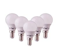 V-TAC 7W Energy Saving P45 Golf Ball LED Bulb 45W Equivalent with Samsung LED E14 SES (Small Edison Screw) 6400K White Colour Non Dimmable 5 Pack