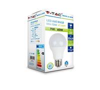V-TAC 9W Energy Saving A60 LED Light Bulb 60W Equivalent E27 ES Edison Screw Cap 2700K Warm White Non Dimmable, 7260