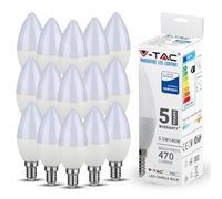 V-TAC E14 LED Candle Bulbs | 5.5W (Equivalent to 40W) Candle Light Bulbs | Edison Small Screw Light Bulb | Samsung Chip Non Dimmable E14 Candle Bulb | 3000K Warm White | Pack of 15