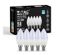 V-TAC E14 LED Candle Bulbs | 5.5W (Equivalent to 40W) Candle Light Bulbs | Edison Small Screw Light Bulb | Samsung Chip Non Dimmable E14 Candle Bulb | 4000K Day White | Pack of 5