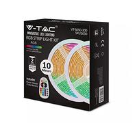 V-TAC LED Strip Lights 10 Metres RGB Colour Changing Lighting Strip with BS Plug + Remote (2 AAA Batteries) Multicolour Mood Lighting for Home Decoration TV Kitchen DIY 5050 LEDs [Energy Class A+++]